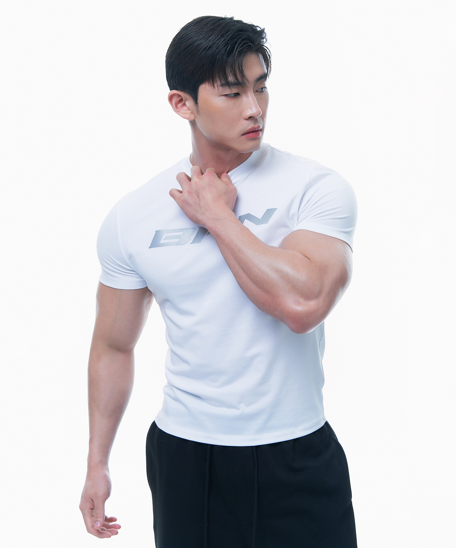 BRN REFLECTIVE MUSCLE FIT T-SHIRTS [WHITE]